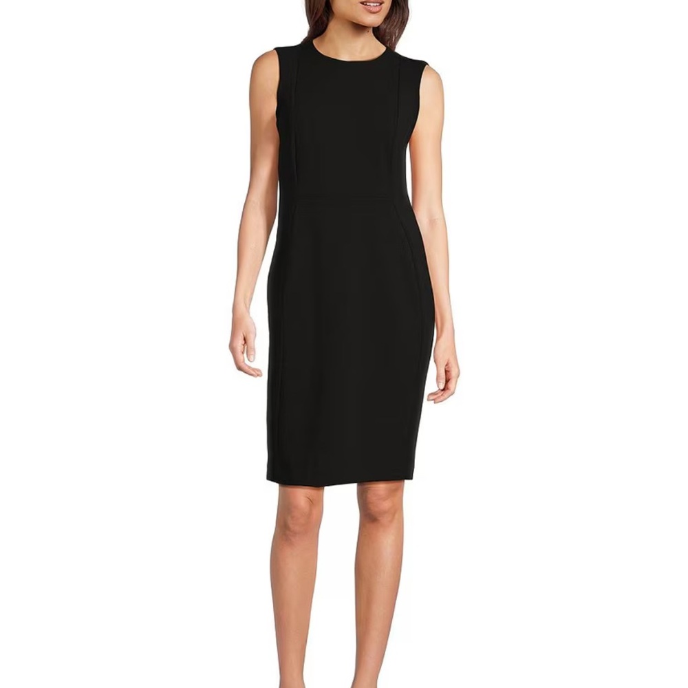 Calvin Klein Sleeveless Seam Front Scuba Crepe Crew Neck Sheath Dress